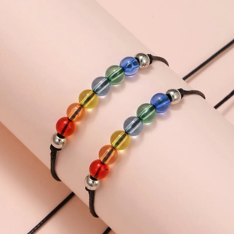 Fashion Rainbow LGBT Beaded Bracelets For Women Men Handmade Elastic Adjustable Bracelet Couple Friendship Pride Jewelry Gifts