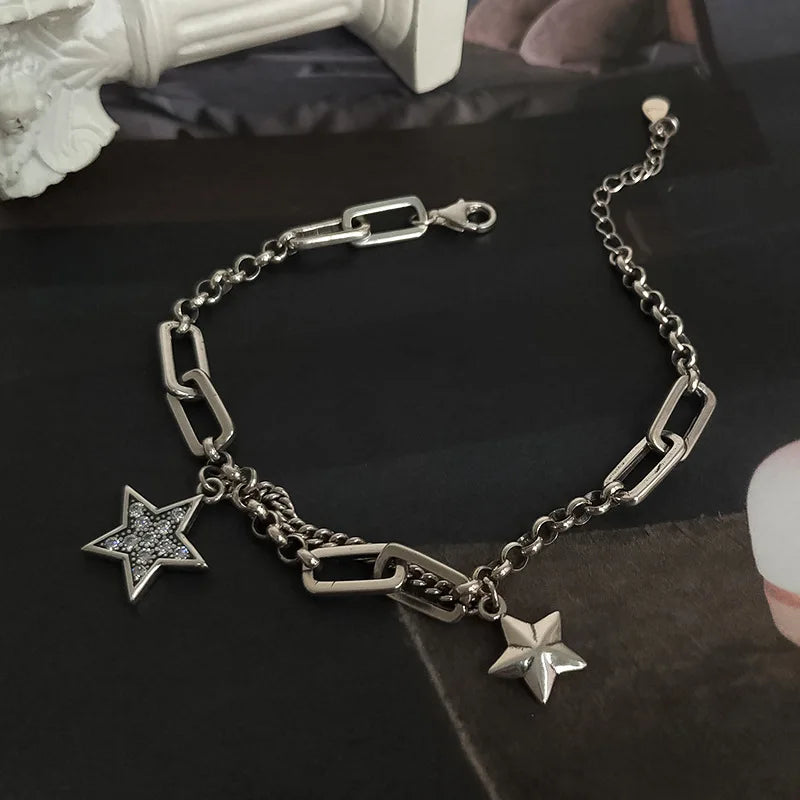 925 Sterling Silver Charm Bracelet &Bangle for Women Couples Vintage Simple Stars Zircon Bracelets Party Jewelry Gift