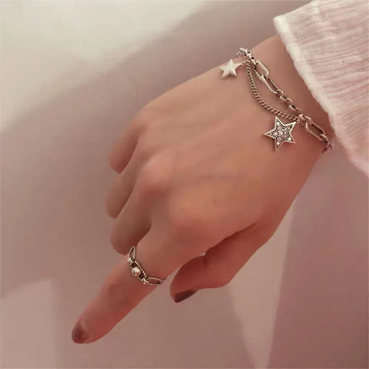 925 Sterling Silver Charm Bracelet &Bangle for Women Couples Vintage Simple Stars Zircon Bracelets Party Jewelry Gift