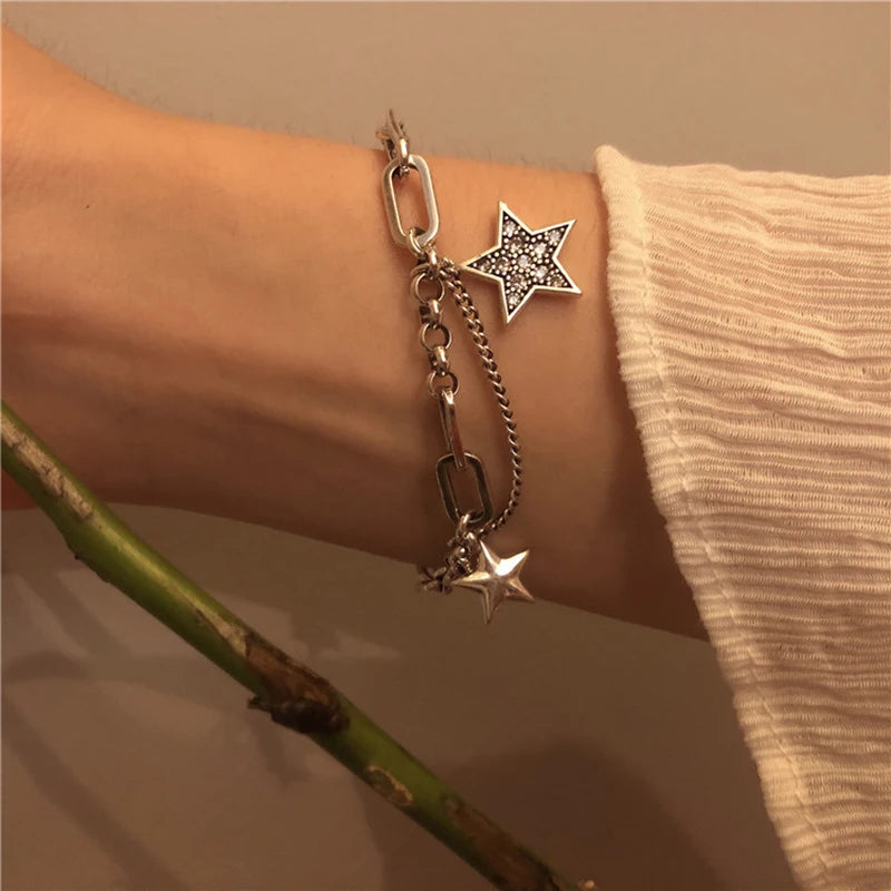 Silver Bracelet for Women Star Charm Link 925 Silver Women Bracelet Retro Simple Fashion Korean Jewelry Wholesale