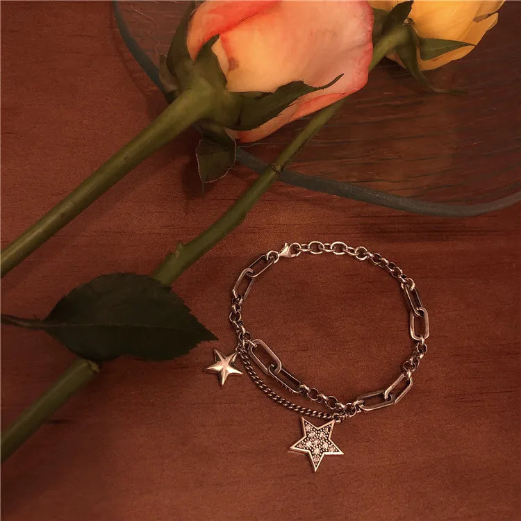 Silver Bracelet for Women Star Charm Link 925 Silver Women Bracelet Retro Simple Fashion Korean Jewelry Wholesale