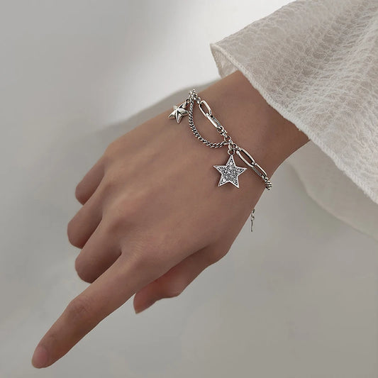 Colusiwei Vintage 925 Sterling Sliver Simple Star Starfish Chain Bracelet or Bangle for Women Original Fine Jewelry Party Gift