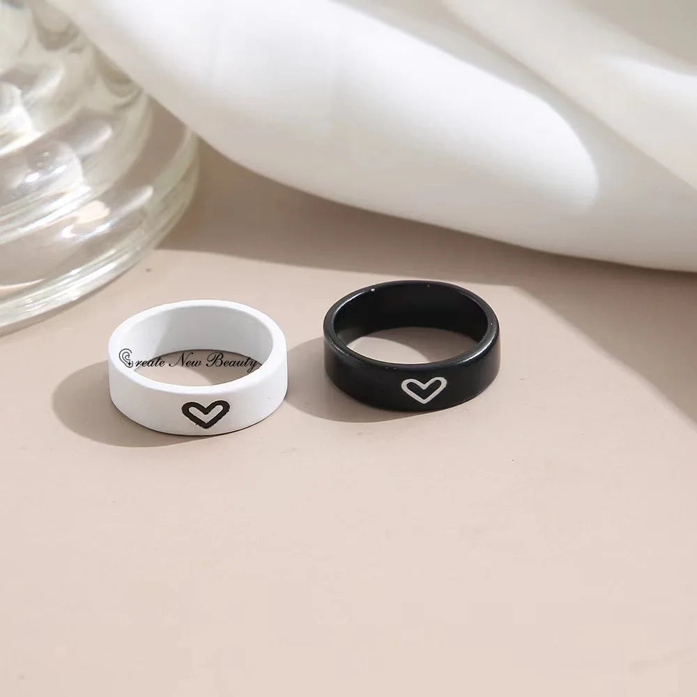 2Pc Love Heart Matching Anniversary Couples Stuff Rings Fashion Women Men Valentines Engagement Fashion Jewelry Romantic Gift