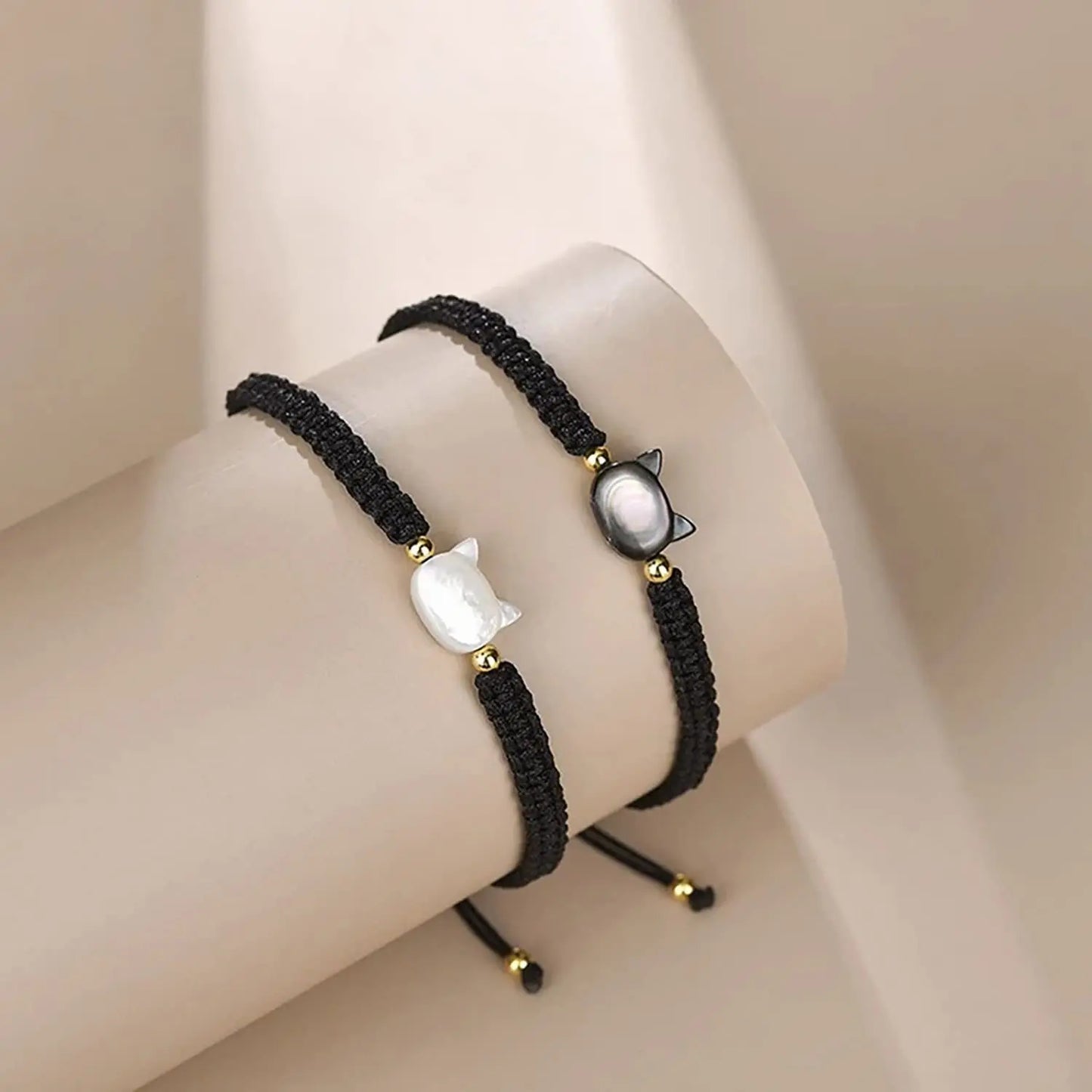 Y2K Natural Moonstone Obsidian Bracelet For Women Simple Handmade Cute Black White Cat Couple Bracelet Jewelry Party Accessories