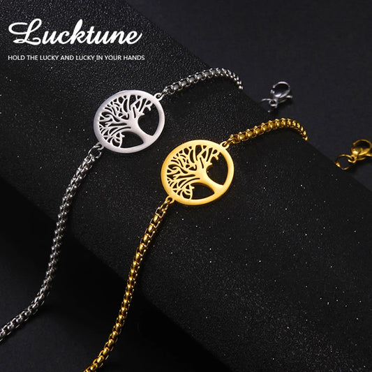 Lucktune Vintage Tree of Life Charms Bracelet Stainless Steel Chain Bracelet for Women Couple 2024 Viking Jewelry Wedding Gift