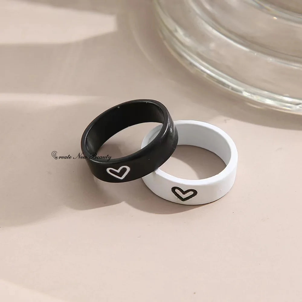 2Pc Love Heart Matching Anniversary Couples Stuff Rings Fashion Women Men Valentines Engagement Fashion Jewelry Romantic Gift