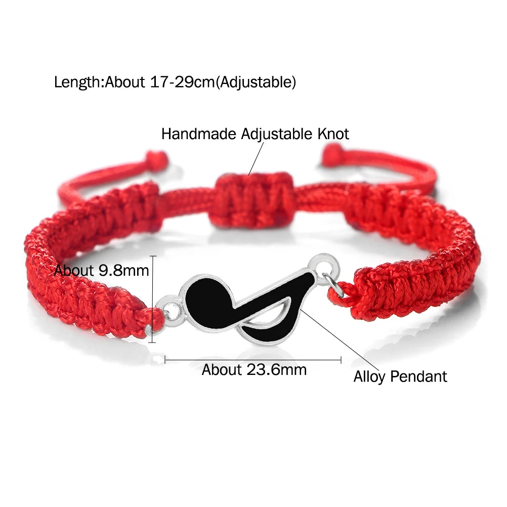 Rock Music Bracelets For Men Women Alloy Musical Note Pendant Bracelets Couple Hand Woven Lucky Rope Bangle Lover's Jewelry Gift